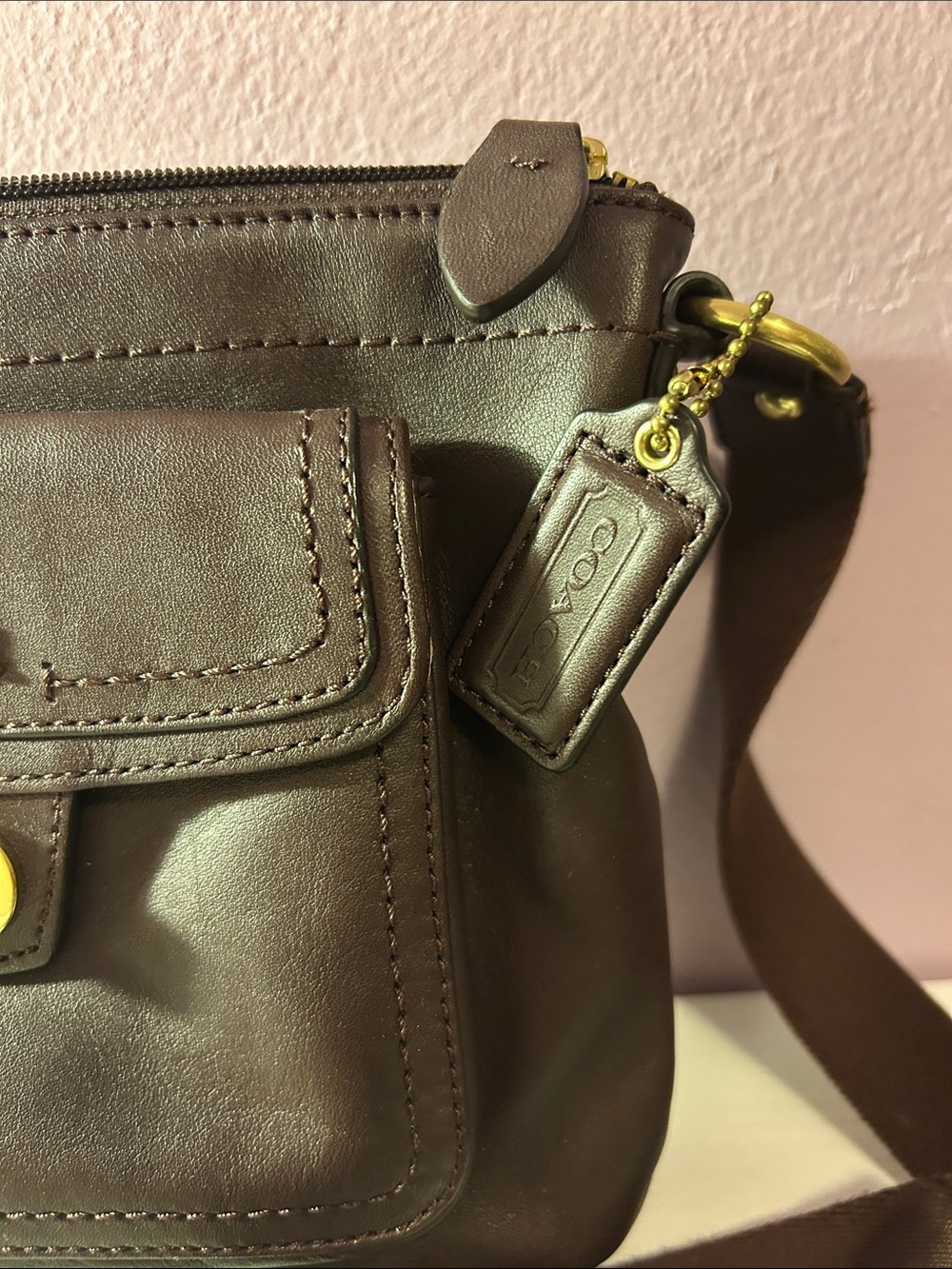 Coach Dark Brown Leather Crossbody with Turnlock Pocket - Picture 2 of 4